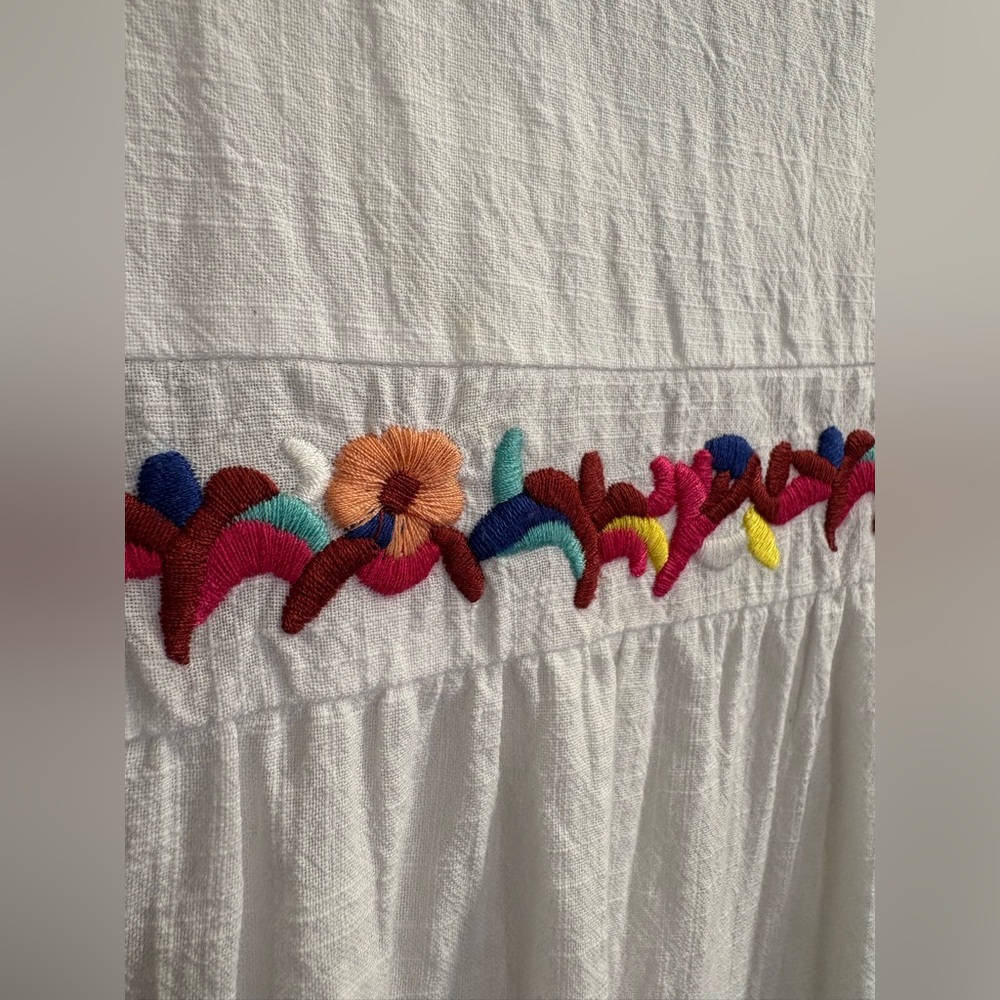 Kirundo White Embroidered Smock Midi Dress Pom Pom sleeves Size Medium - Picture 9 of 11